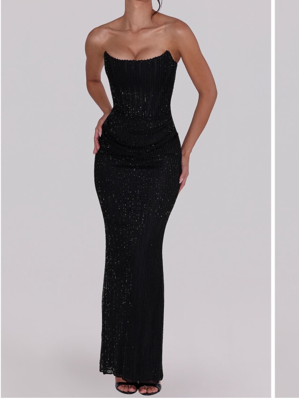House of CB Alicia Beaded Strapless Gown Black